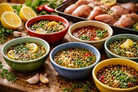 bols-colorés-marinades-ingredients-frais