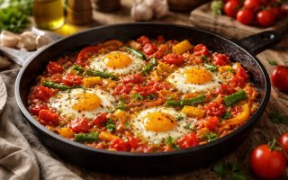 poele-piperade-poivrons-oeufs-cuisine-rustique