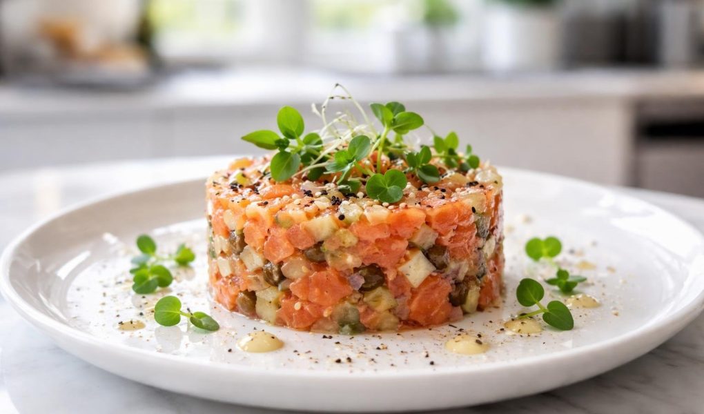 tartare-saumon-fume-herbes-assiette-blanche