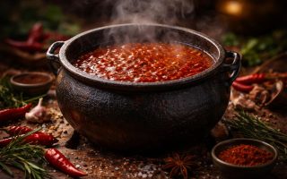 chaudron-fonte-sauce-epices-fumant