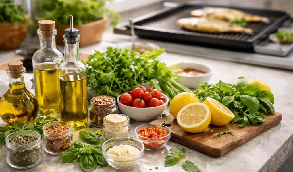 ingredients-frais-cuisine-poisson-plancha