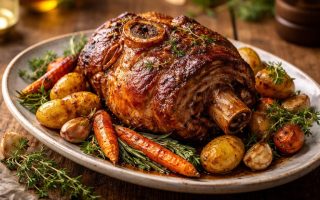 porc-doré-herbes-legumes-rotis