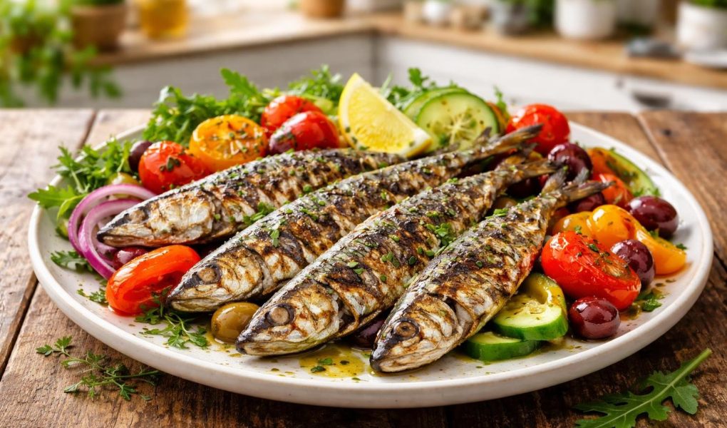 assiette-sardines-legumes-table-bois