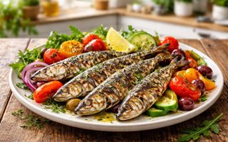 assiette-sardines-legumes-table-bois