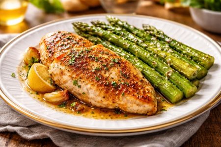 poulet-dore-asperges-grillees-assiette-elegante