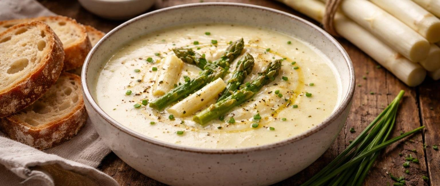 soupe-asperges-pain-table-bois
