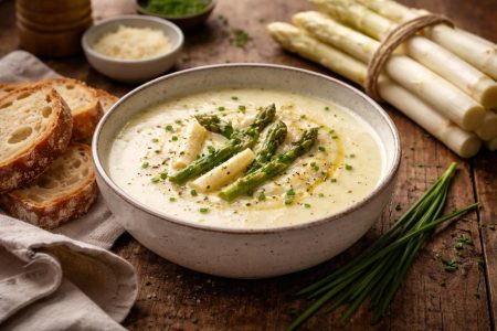 soupe-asperges-pain-table-bois